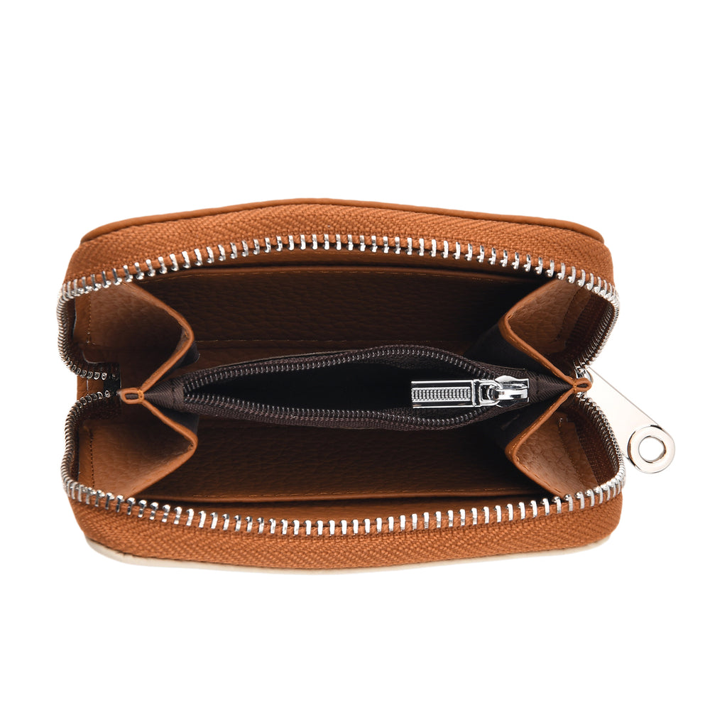 Genuine Leather RFID Blocking Zip Around Card Holder Wallet - Tan_8525680_5