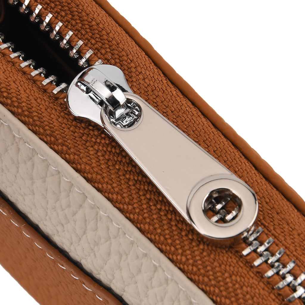Genuine Leather RFID Blocking Zip Around Card Holder Wallet - Tan_8525680_6