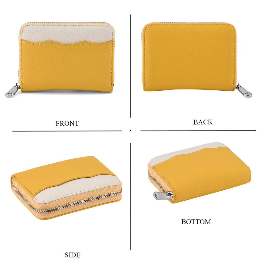 Genuine Leather RFID Blocking Zip Around Card Holder Wallet - Yellow_8525681_4