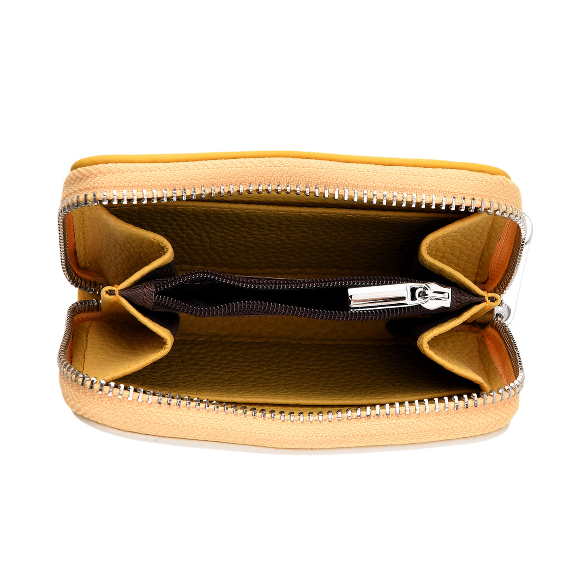 Genuine Leather RFID Blocking Zip Around Card Holder Wallet - Yellow V32604558 6