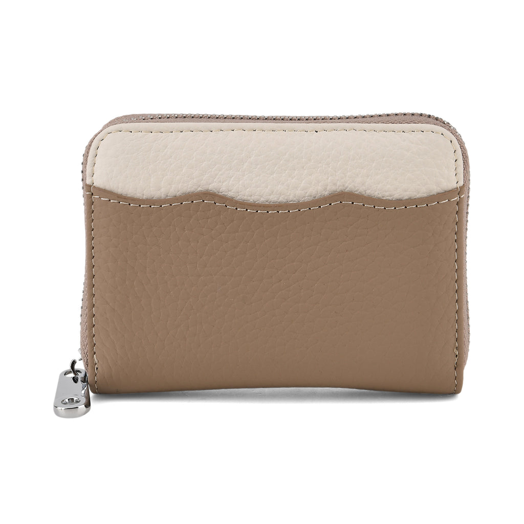 Genuine Leather RFID Blocking Zip Around Card Holder Wallet - Khaki_8525682