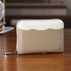 Genuine Leather RFID Blocking Zip Around Card Holder Wallet - Khaki_8525682_1