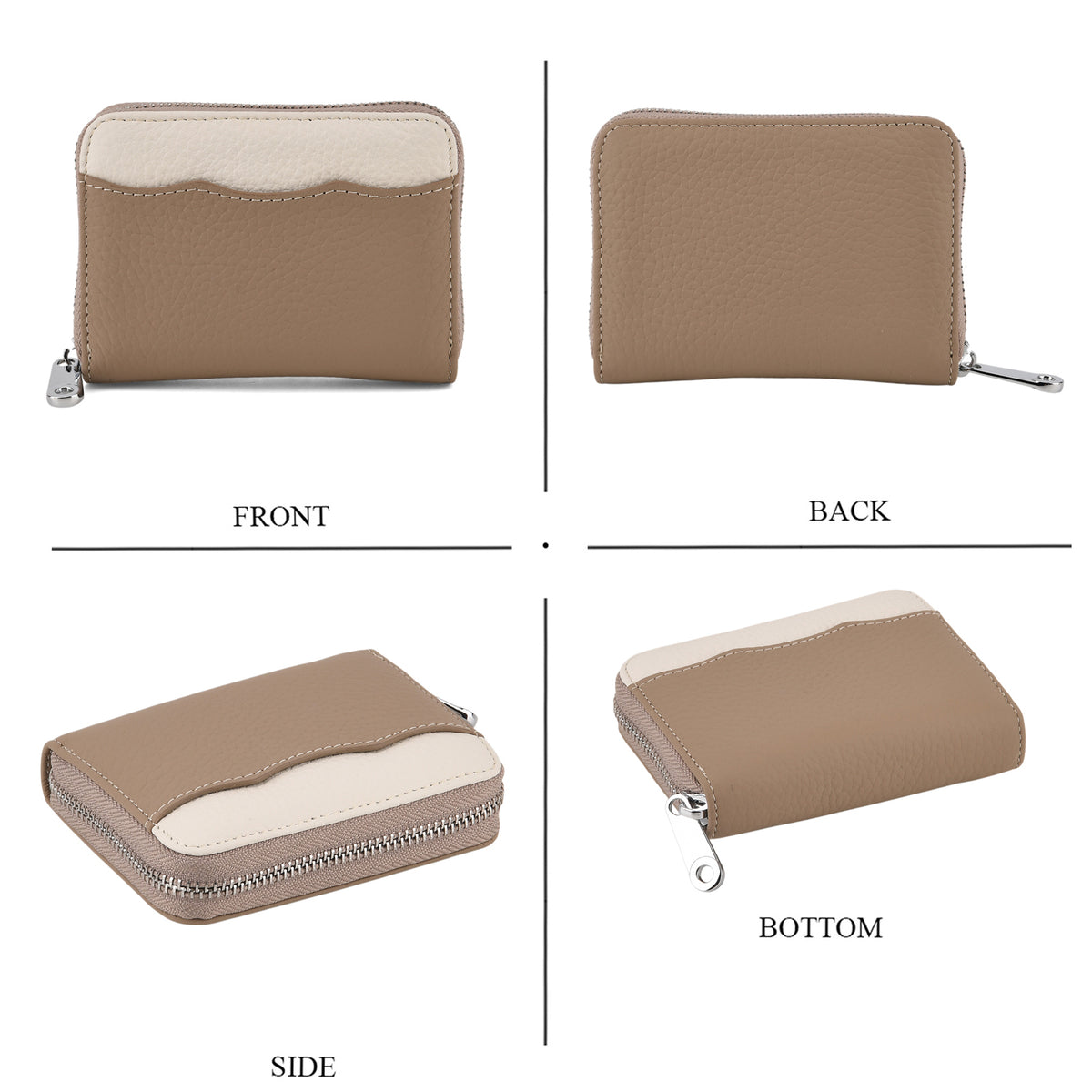 Genuine Leather RFID Blocking Zip Around Card Holder Wallet - Khaki V32605334 5