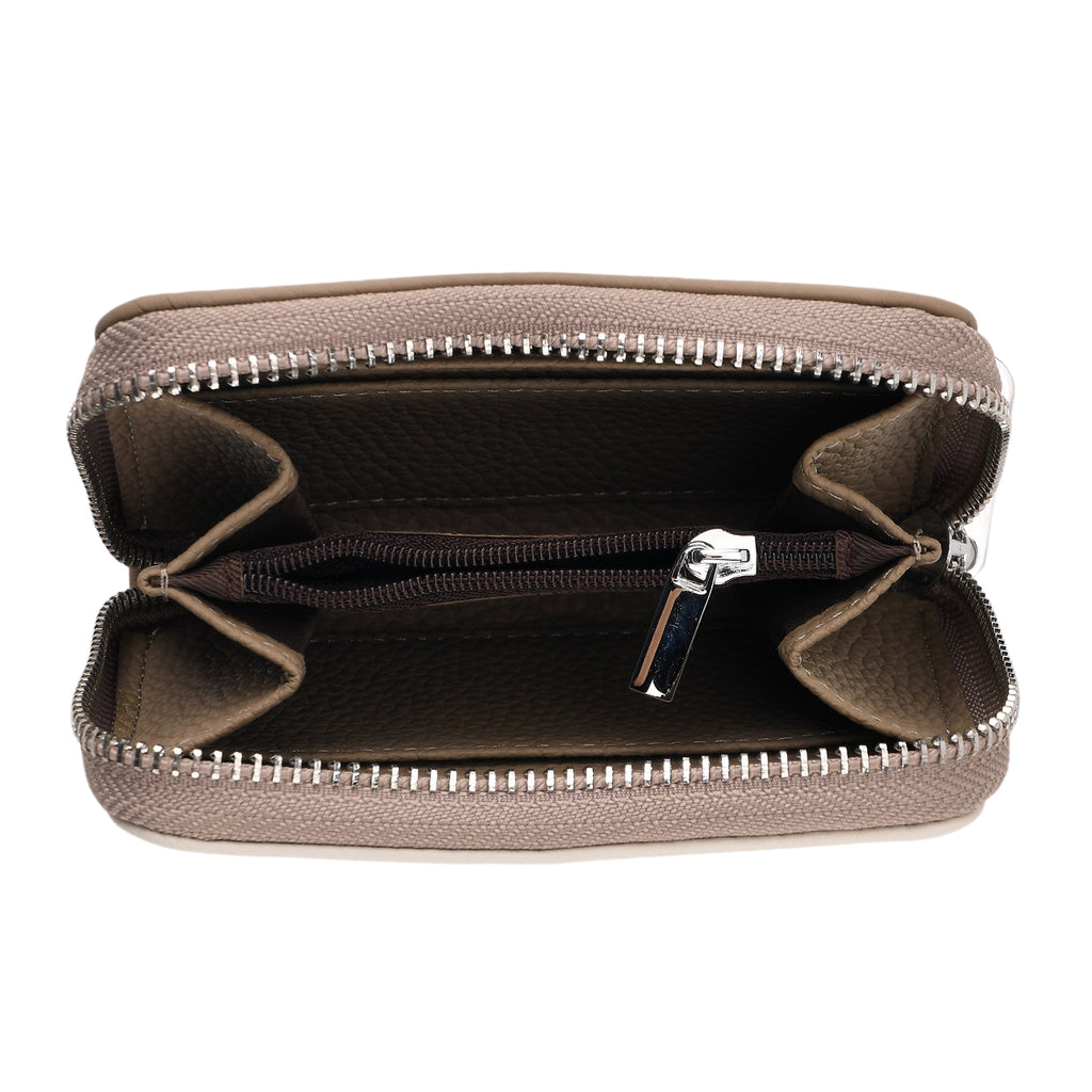 Genuine Leather RFID Blocking Zip Around Card Holder Wallet - Khaki_8525682_5