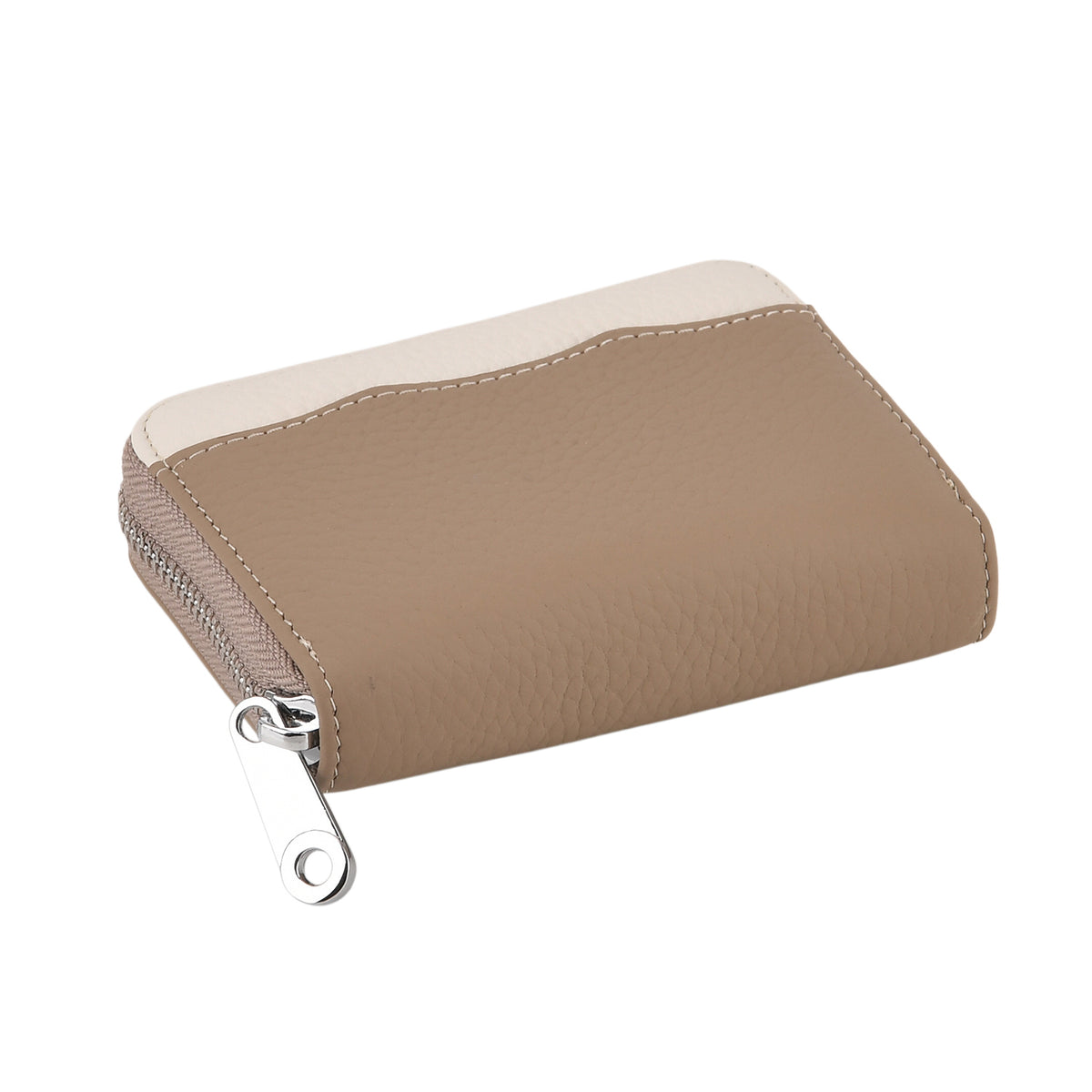 Genuine Leather RFID Blocking Zip Around Card Holder Wallet - Khaki V32605334 8
