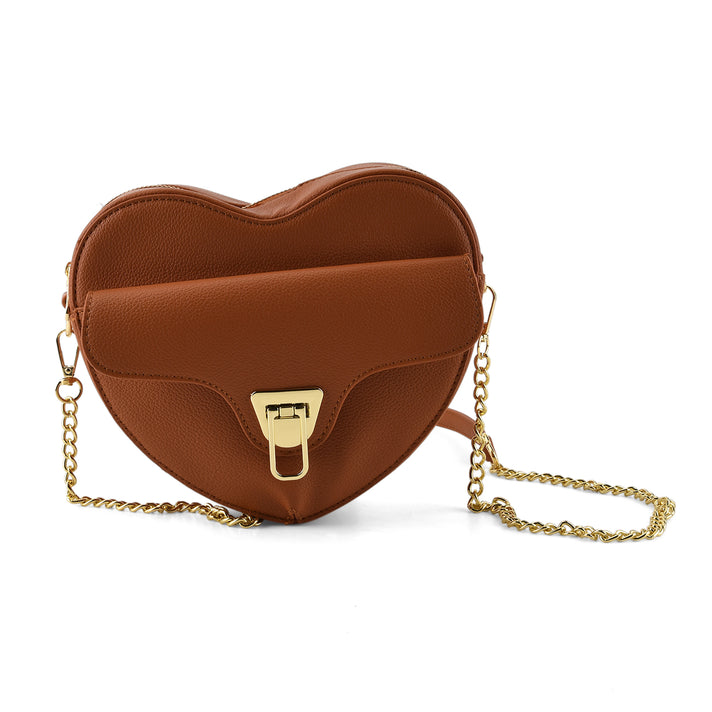 Designer Heart-Shaped Crossbody Bag with Chain Strap - Tan 8525760 1