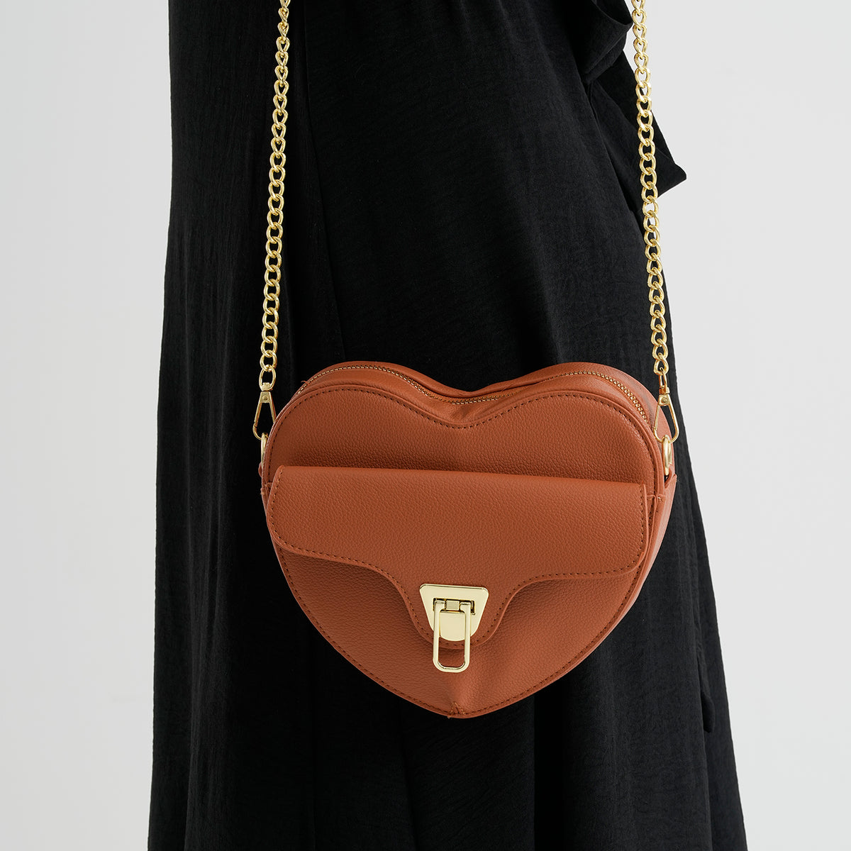 Designer Heart-Shaped Crossbody Bag with Chain Strap - Tan 8525760 3