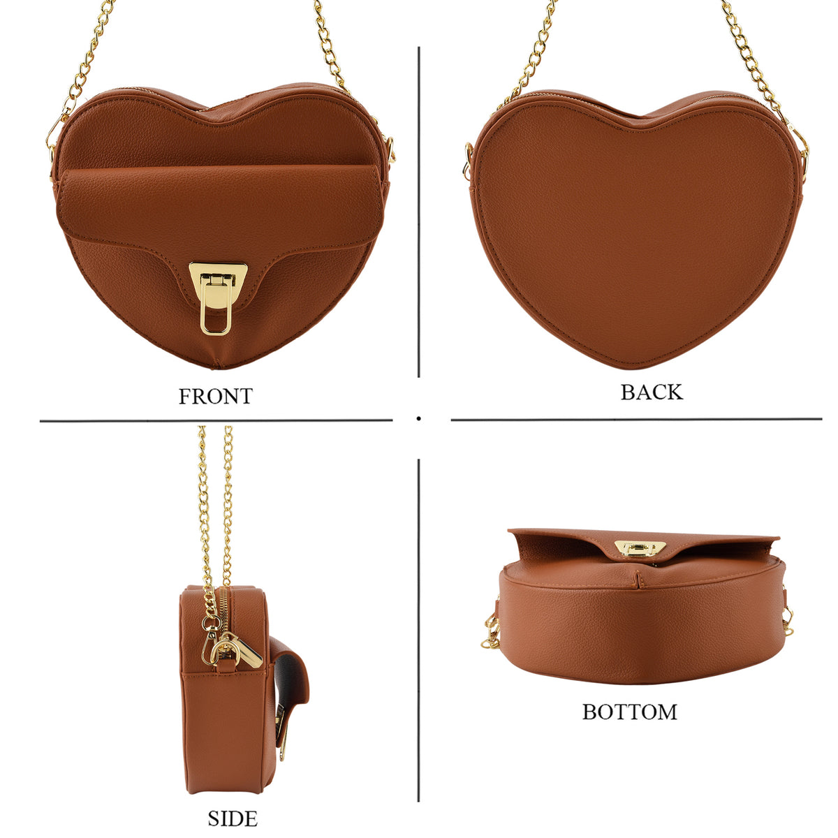 Designer Heart-Shaped Crossbody Bag with Chain Strap - Tan 8525760 4
