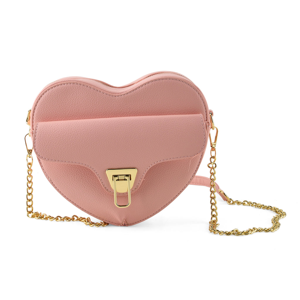 Designer Heart-Shaped Crossbody Bag with Chain Strap - Pink_8525763