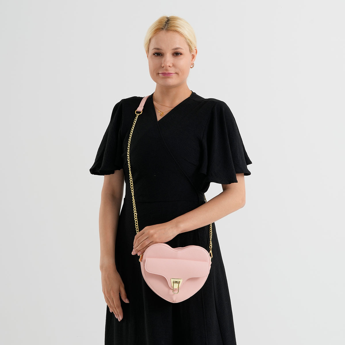 Designer Heart-Shaped Crossbody Bag with Chain Strap - Pink V32698273 2