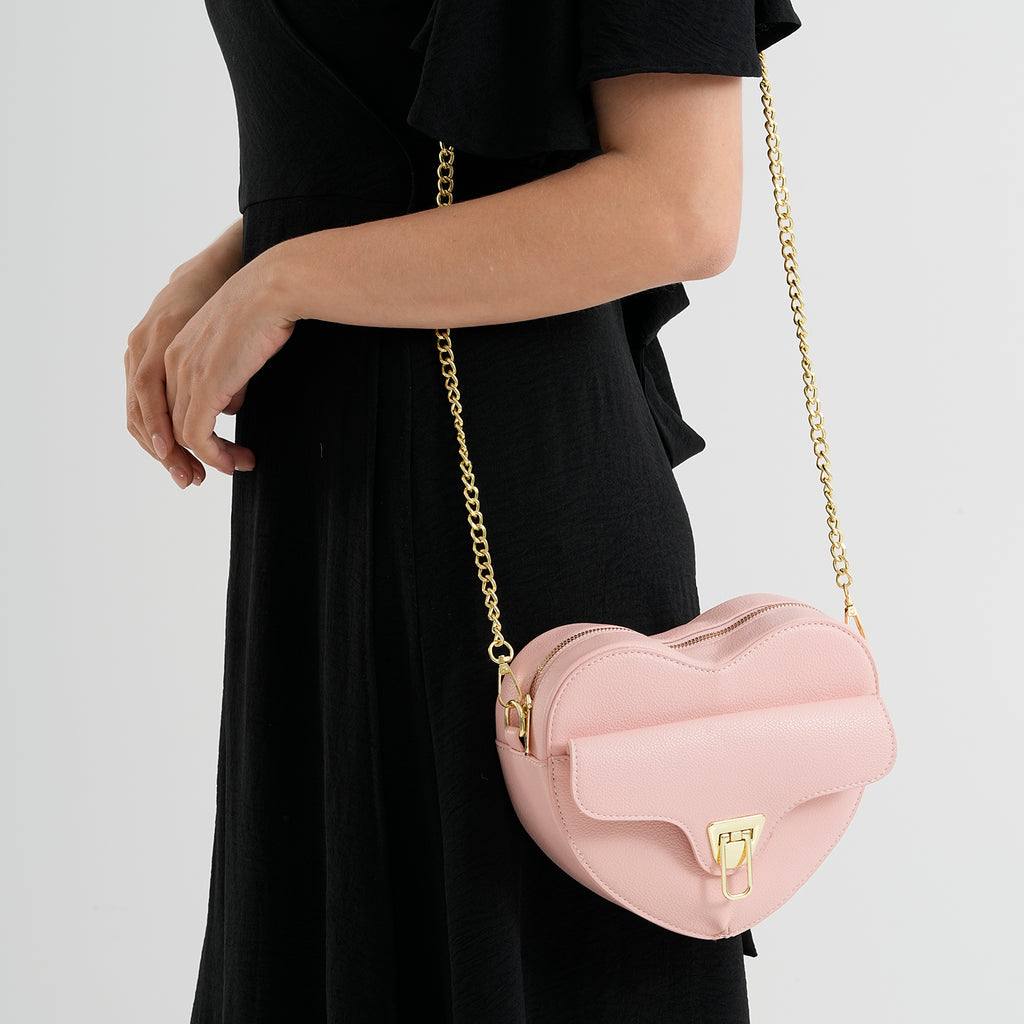 Designer Heart-Shaped Crossbody Bag with Chain Strap - Pink_8525763_3