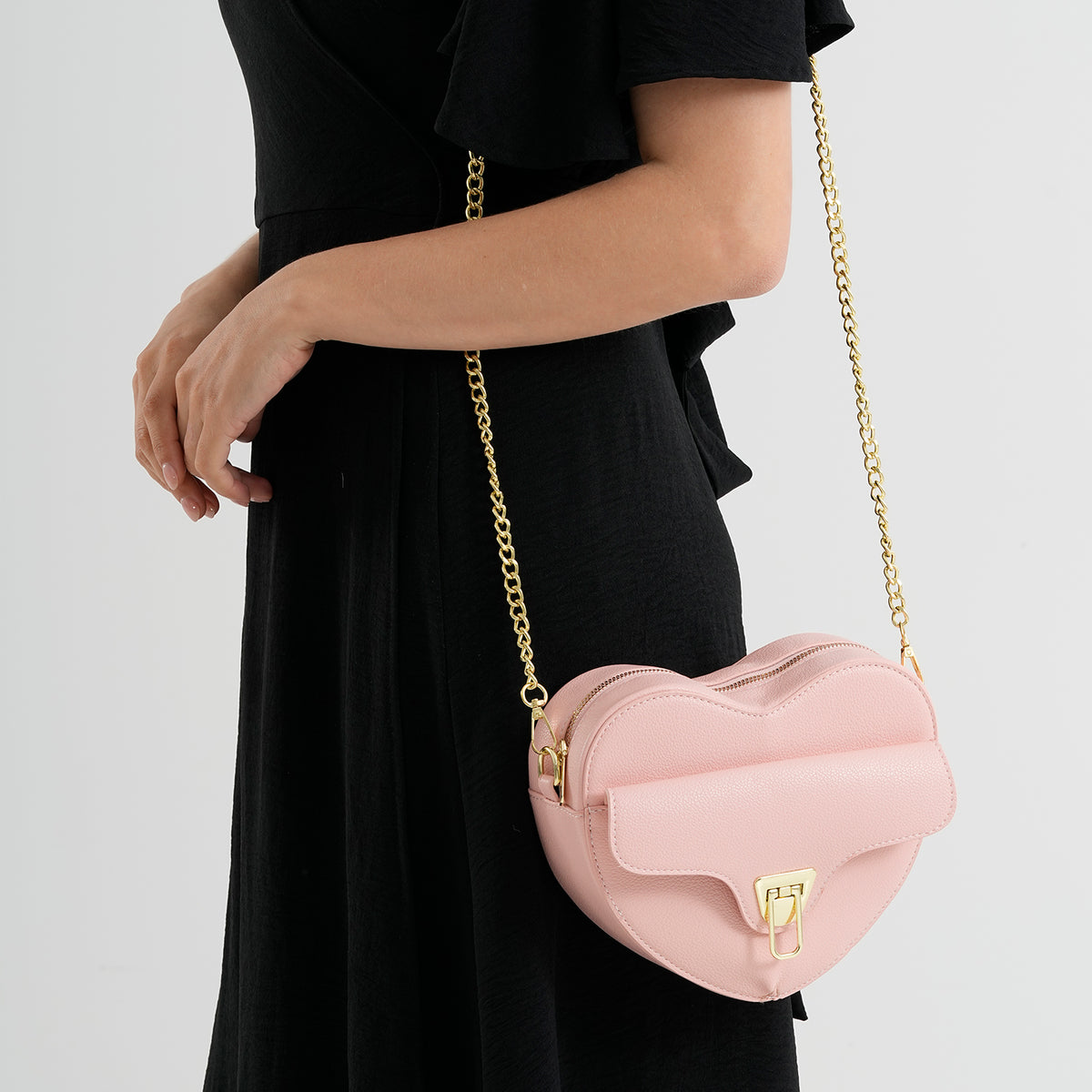Designer Heart-Shaped Crossbody Bag with Chain Strap - Pink V32698273 3