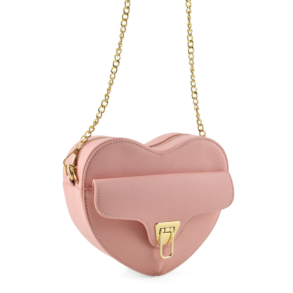 Designer Heart-Shaped Crossbody Bag with Chain Strap - Pink_8525763_7