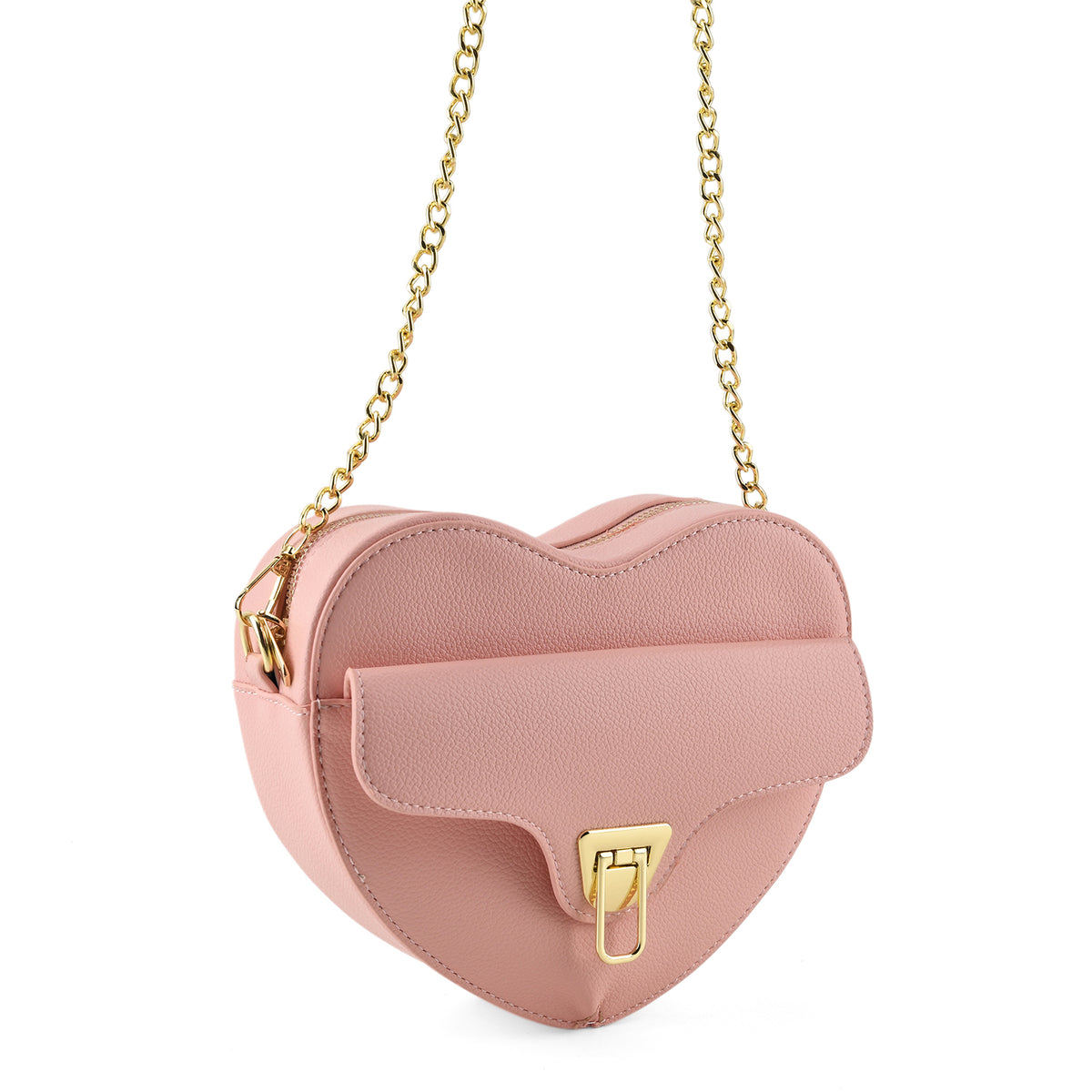 Designer Heart-Shaped Crossbody Bag with Chain Strap - Pink V32698273 7