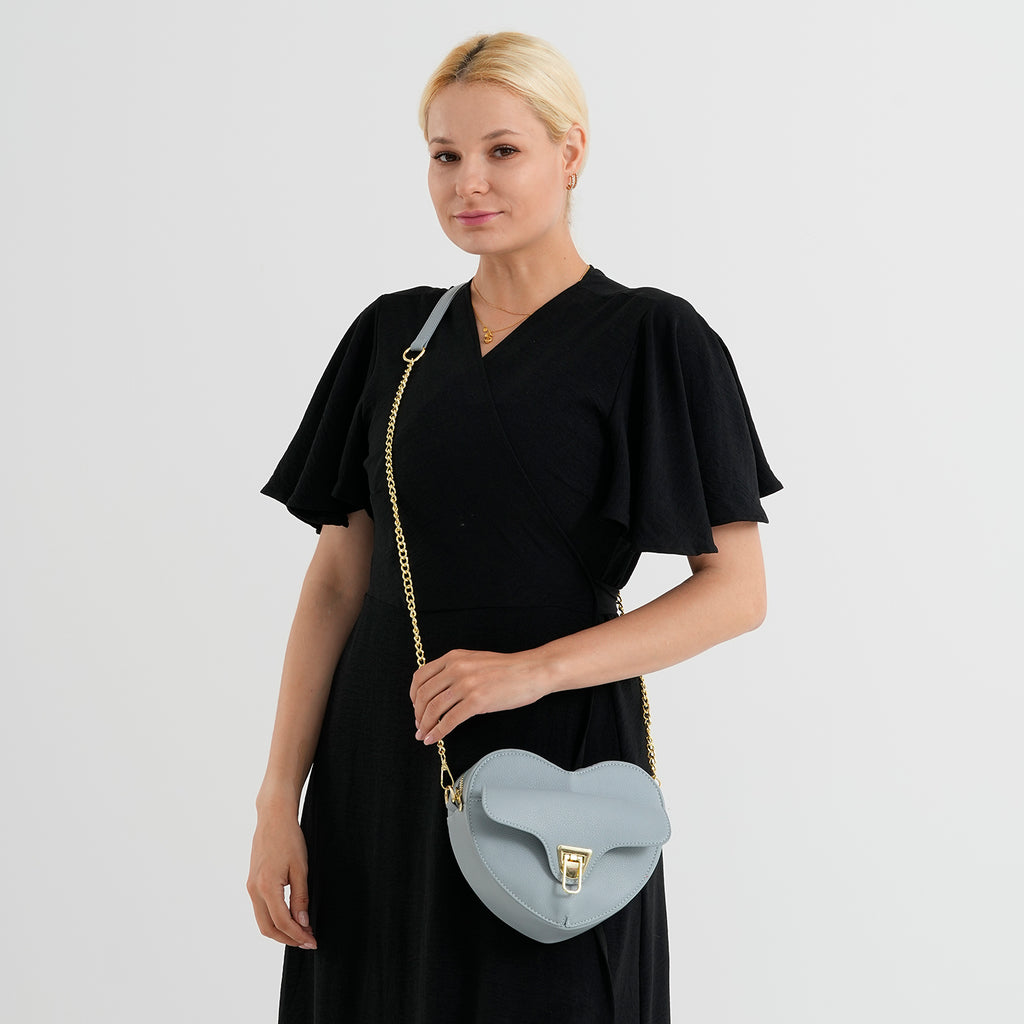 Designer Heart-Shaped Crossbody Bag with Chain Strap - Blue_8525764_2