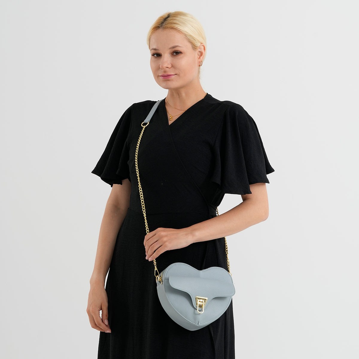 Designer Heart-Shaped Crossbody Bag with Chain Strap - Blue V32698265 2