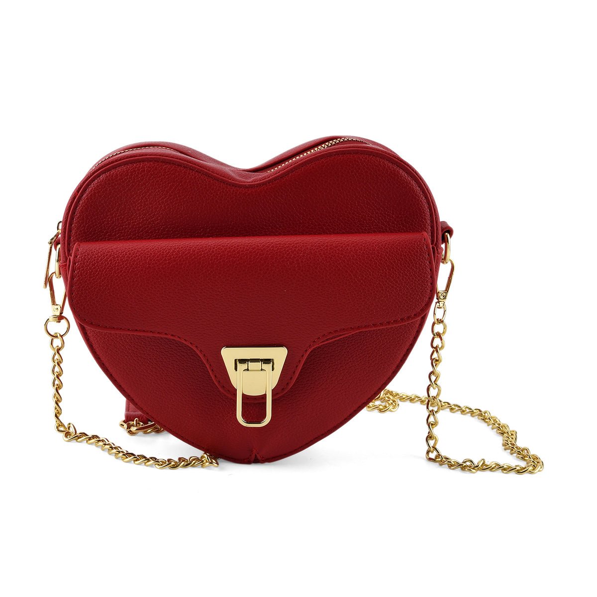 Designer Heart-Shaped Crossbody Bag with Chain Strap - Red V32698533 0