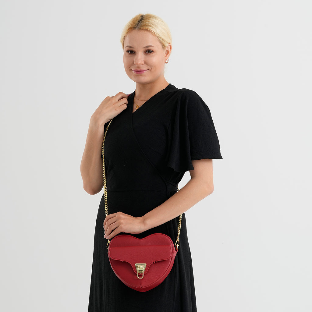Designer Heart-Shaped Crossbody Bag with Chain Strap - Red_8525765_2