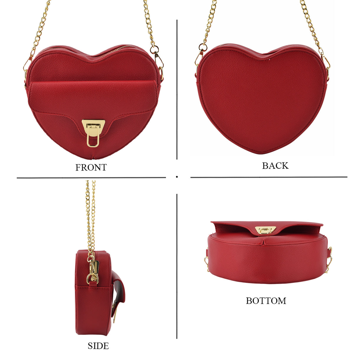 Designer Heart-Shaped Crossbody Bag with Chain Strap - Red V32698533 4
