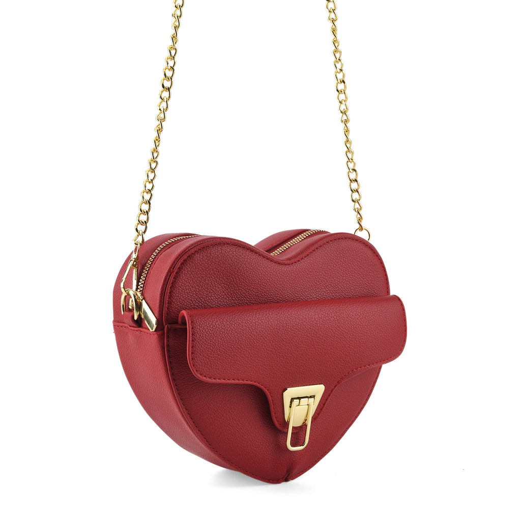 Designer Heart-Shaped Crossbody Bag with Chain Strap - Red_8525765_7