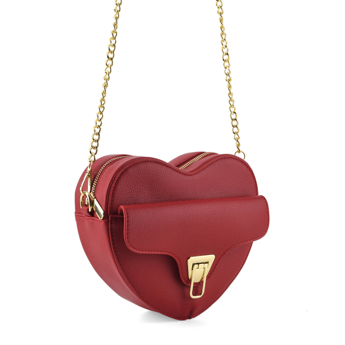 Designer Heart-Shaped Crossbody Bag with Chain Strap - Red V32698533 7