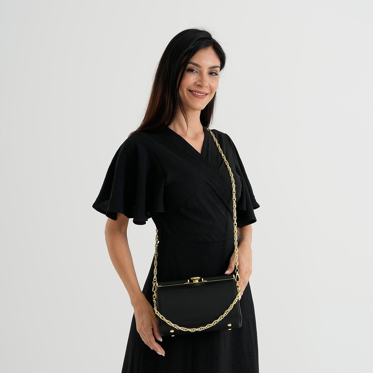 Designer-Inspired Stylish Clutch with Chain Strap - Black V32667401 2