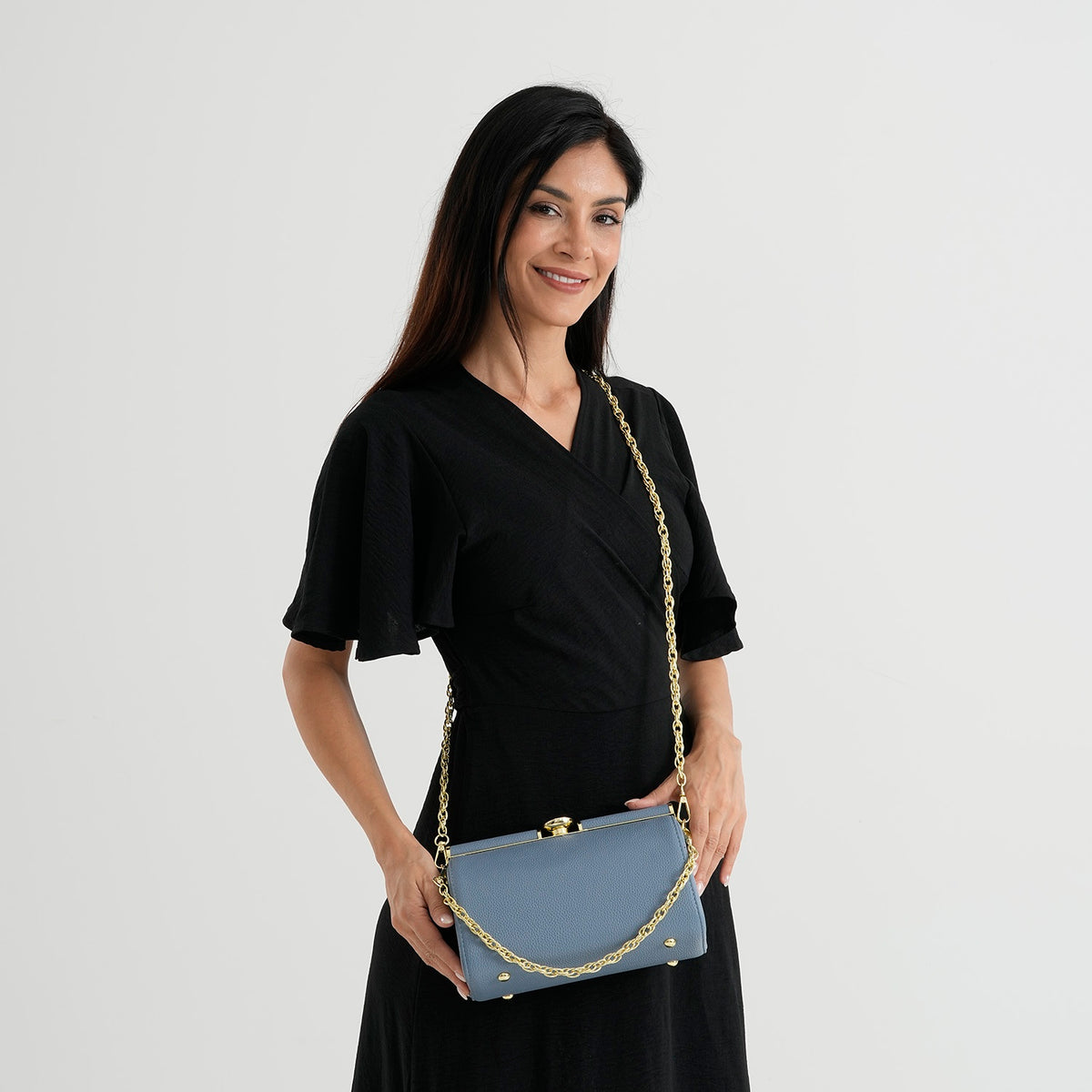 Designer-Inspired Stylish Clutch with Chain Strap - Dusty Blue V32667141 2