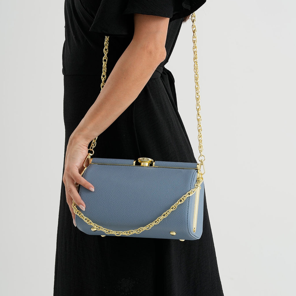 Designer-Inspired Stylish Clutch with Chain Strap - Dusty Blue_8525776_2
