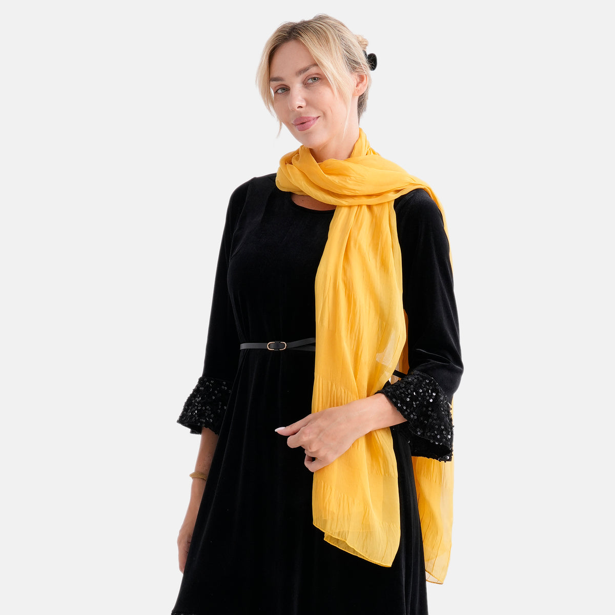 La Marey 100% Mulberry Silk Scarf (198 x 98cm) - Yellow V32593350 3