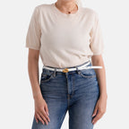 Genuine Leather Skinny Belt with Interlocking Gold Buckle (Size L, 122cm) - White_8526581