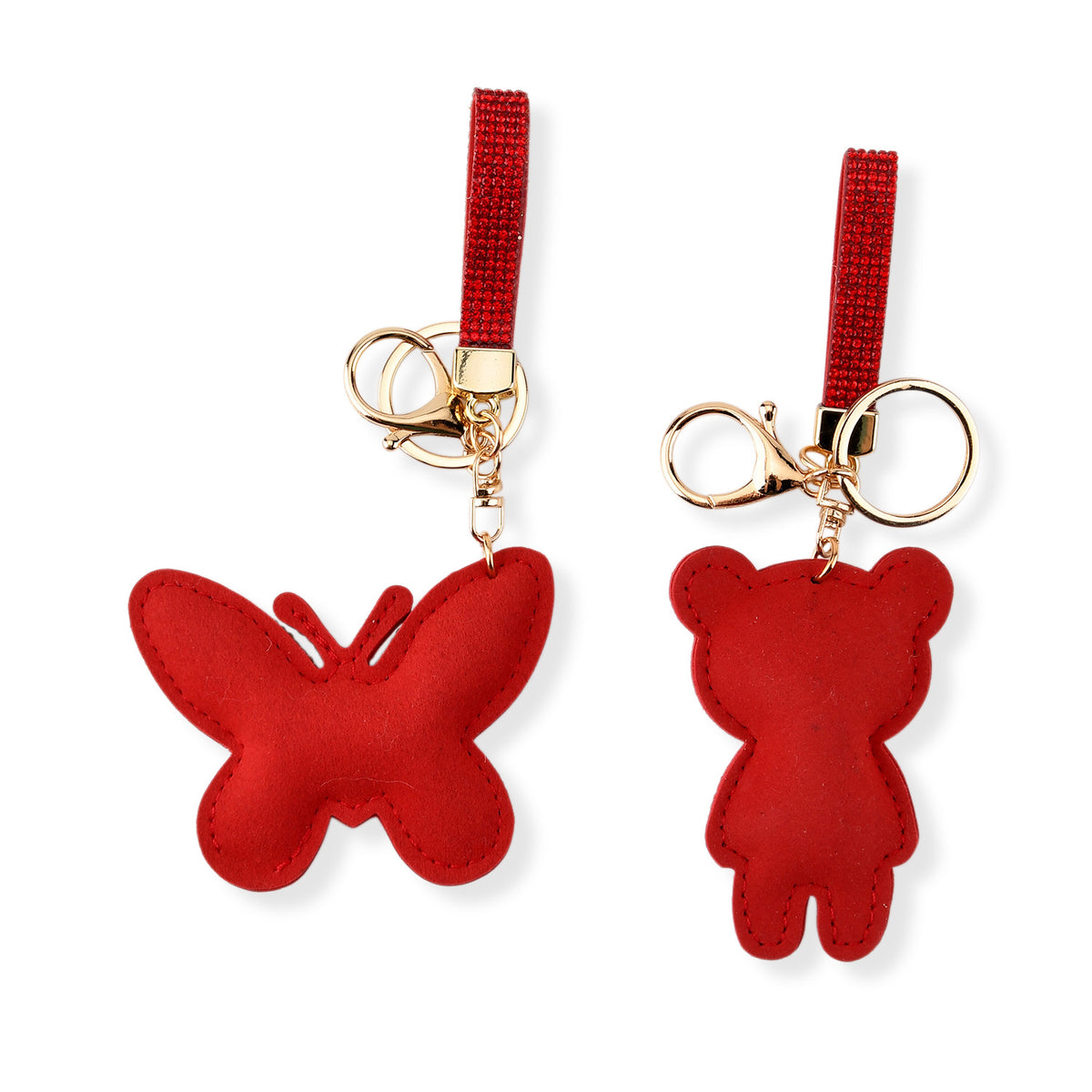 Set of 2 Crystal Embellished Butterfly and Teddy Bear Charms Keychains (17cm &amp; 19cm) - Red V32622307 3