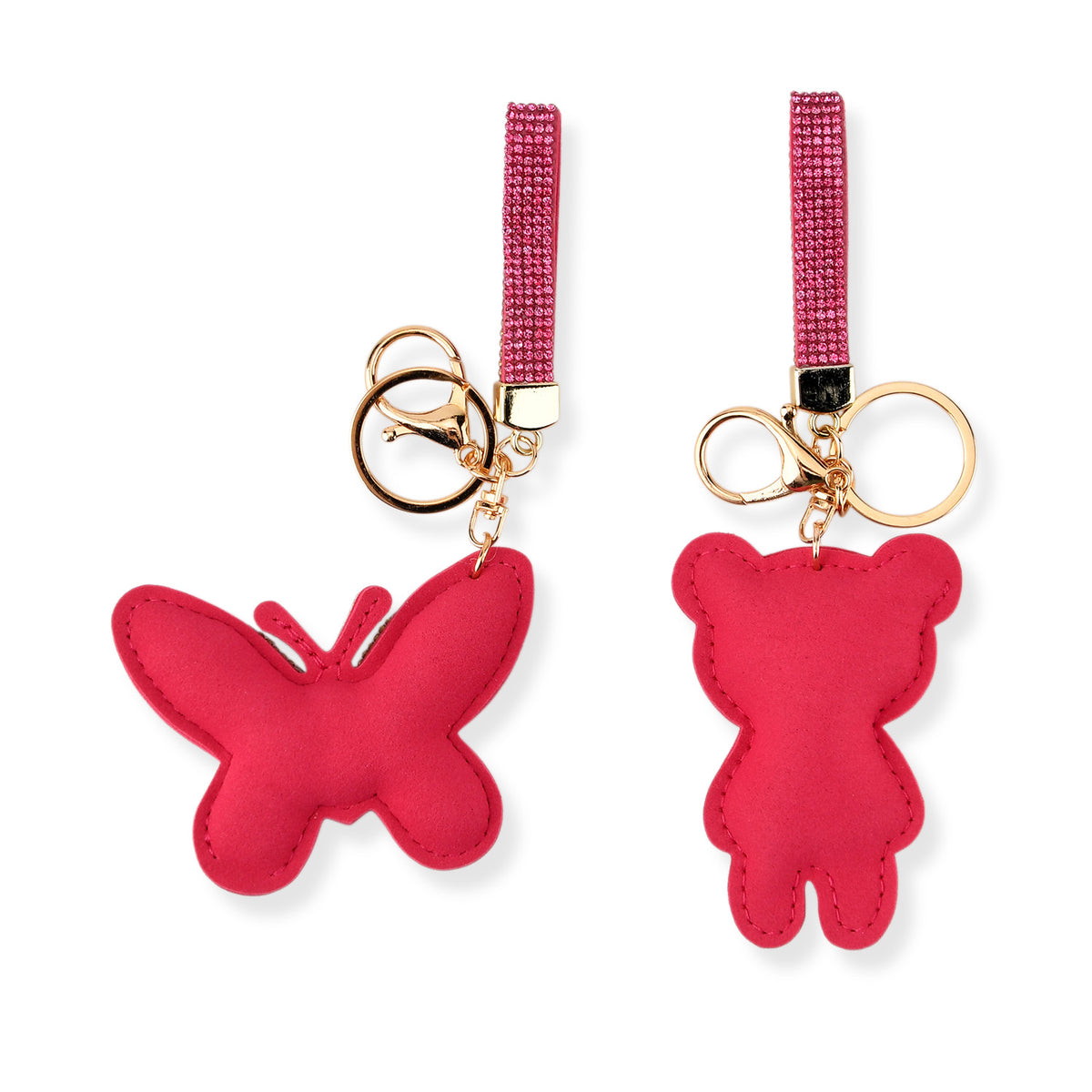 Set of 2 Crystal Embellished Butterfly and Teddy Bear Charms Keychains (17cm &amp; 19cm) - Pink V32621617 3