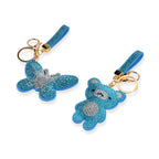 Set of 2 Crystal Embellished Butterfly and Teddy Bear Charms Keychains (17cm & 19cm) - Blue_8526591_1