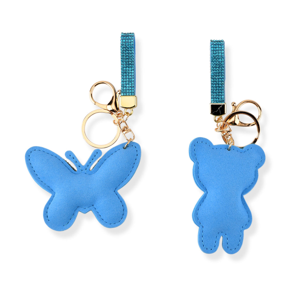 Set of 2 Crystal Embellished Butterfly and Teddy Bear Charms Keychains (17cm & 19cm) - Blue_8526591_2