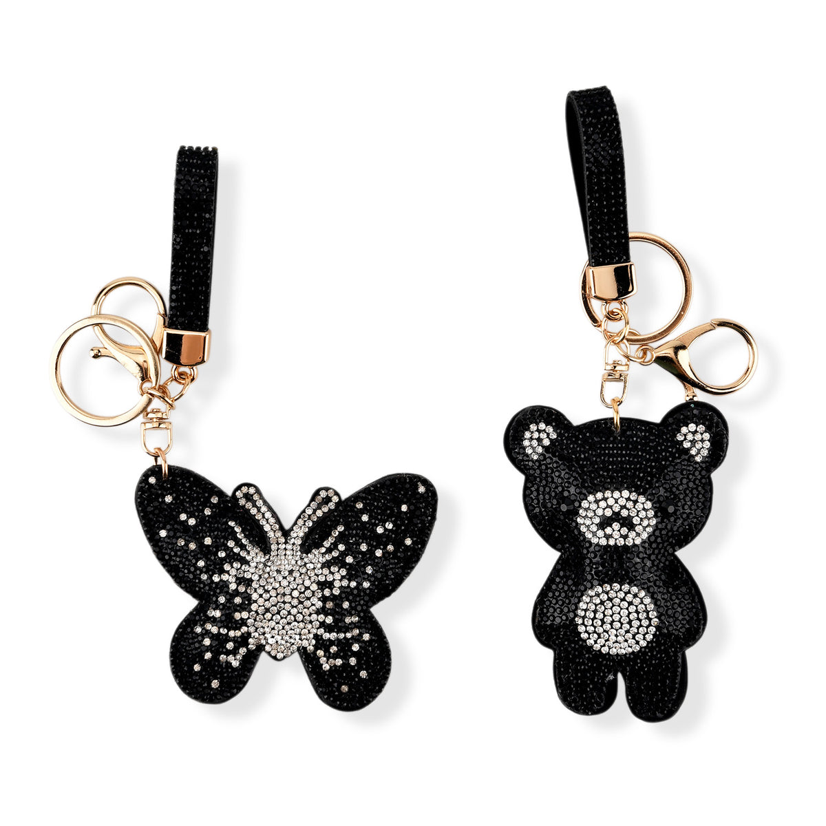 Set of 2 Crystal Embellished Butterfly and Teddy Bear Charms Keychains (17cm &amp; 19cm) - Black V32621914 0