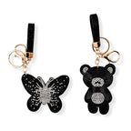 Set of 2 Crystal Embellished Butterfly and Teddy Bear Charms Keychains (17cm & 19cm) - Black_8526592