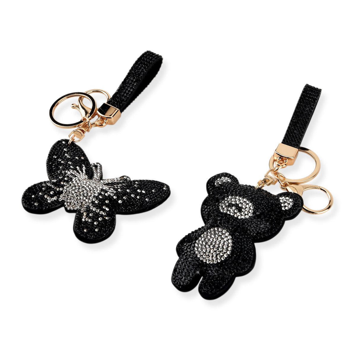 Set of 2 Crystal Embellished Butterfly and Teddy Bear Charms Keychains (17cm &amp; 19cm) - Black V32621914 2