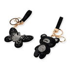 Set of 2 Crystal Embellished Butterfly and Teddy Bear Charms Keychains (17cm & 19cm) - Black_8526592_1