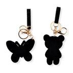Set of 2 Crystal Embellished Butterfly and Teddy Bear Charms Keychains (17cm & 19cm) - Black_8526592_2