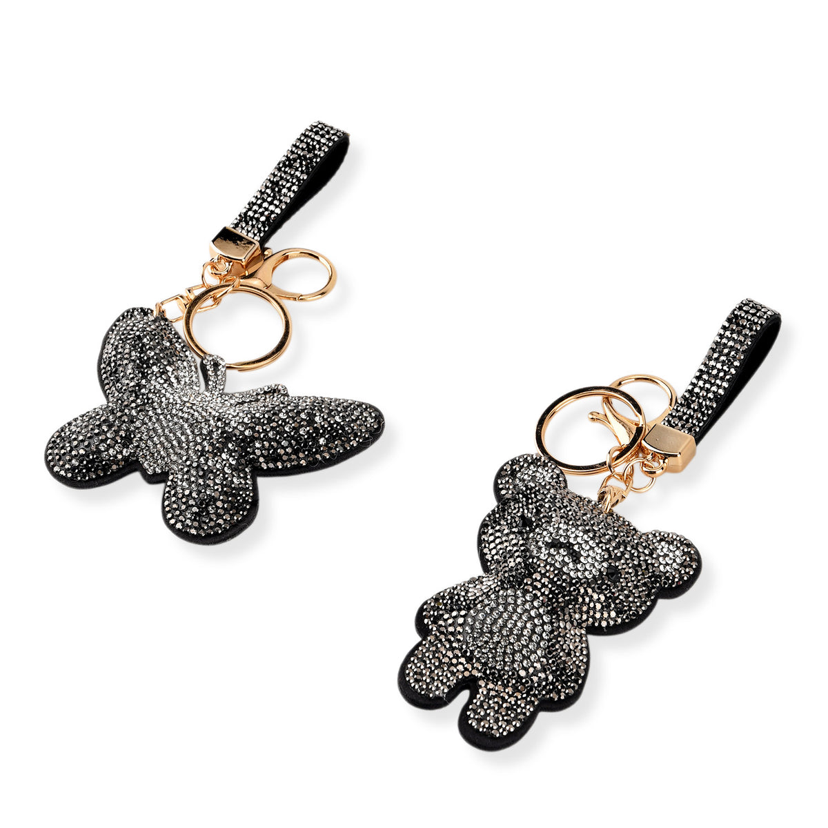 Set of 2 Crystal Embellished Butterfly and Teddy Bear Charms Keychains (17cm &amp; 19cm) - Dark Grey V32622755 2