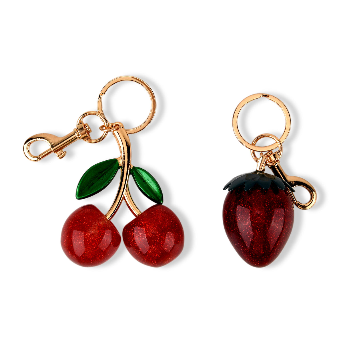 Set of 2  Rhinestone Keychain or Handbag Charm - Cherry and Strawberry - Red V32516273 0