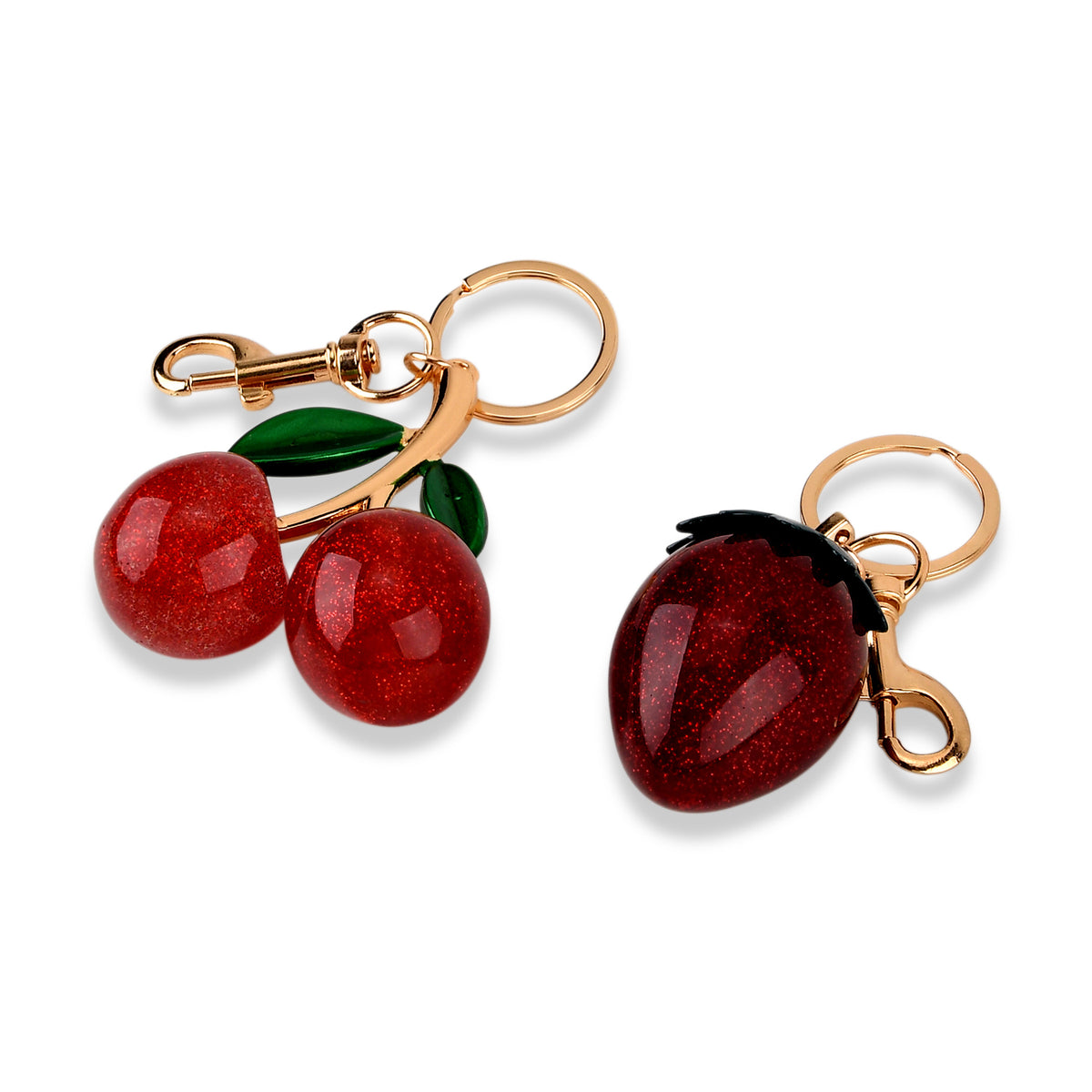 Set of 2  Rhinestone Keychain or Handbag Charm - Cherry and Strawberry - Red V32516273 3