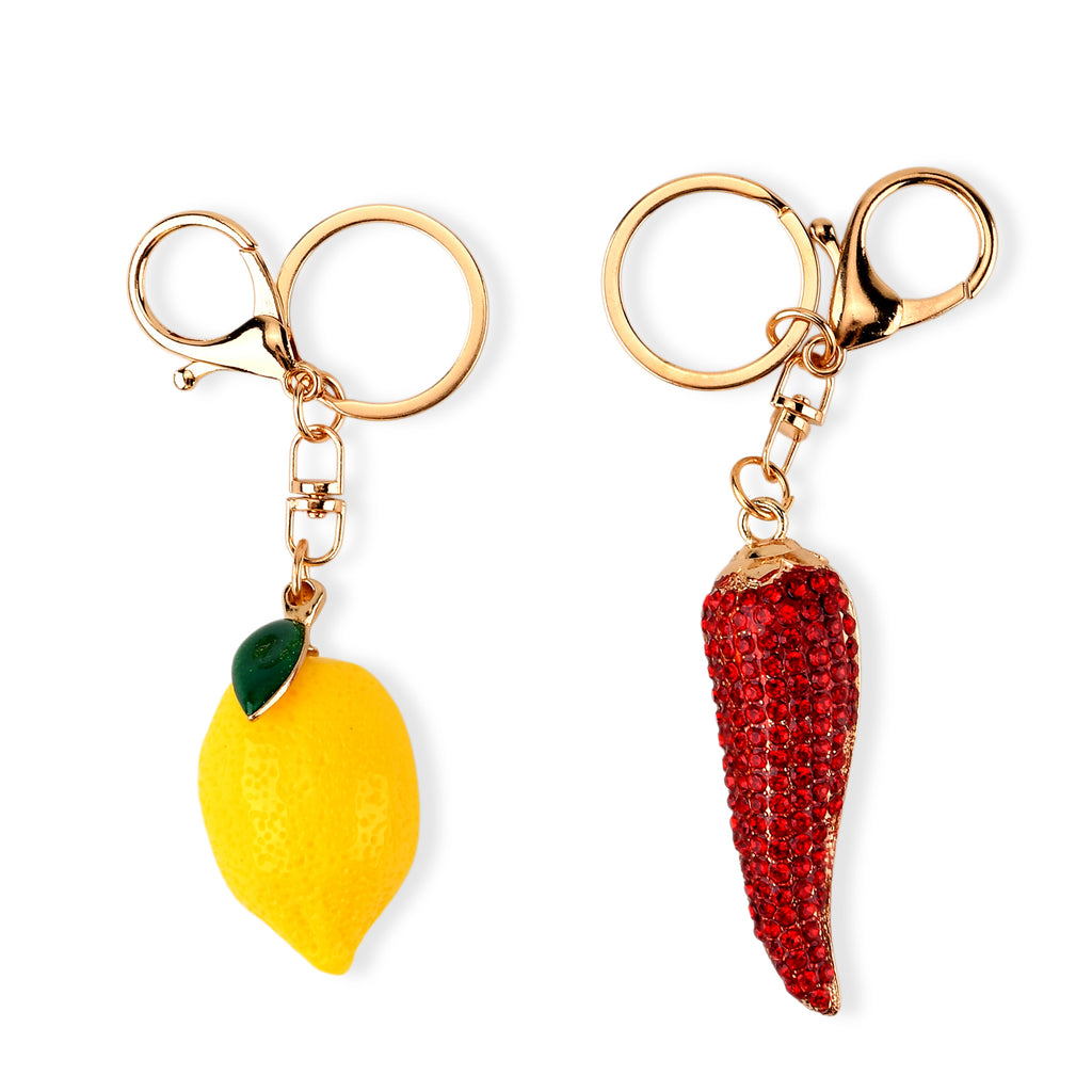 Set of 2  Rhinestone Keychain or Handbag Charm - Chili and Lemon - Yellow Red_8526605