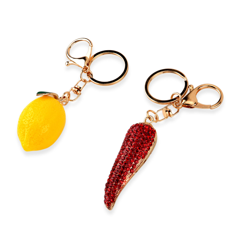 Set of 2  Rhinestone Keychain or Handbag Charm - Chili and Lemon - Yellow Red_8526605_2