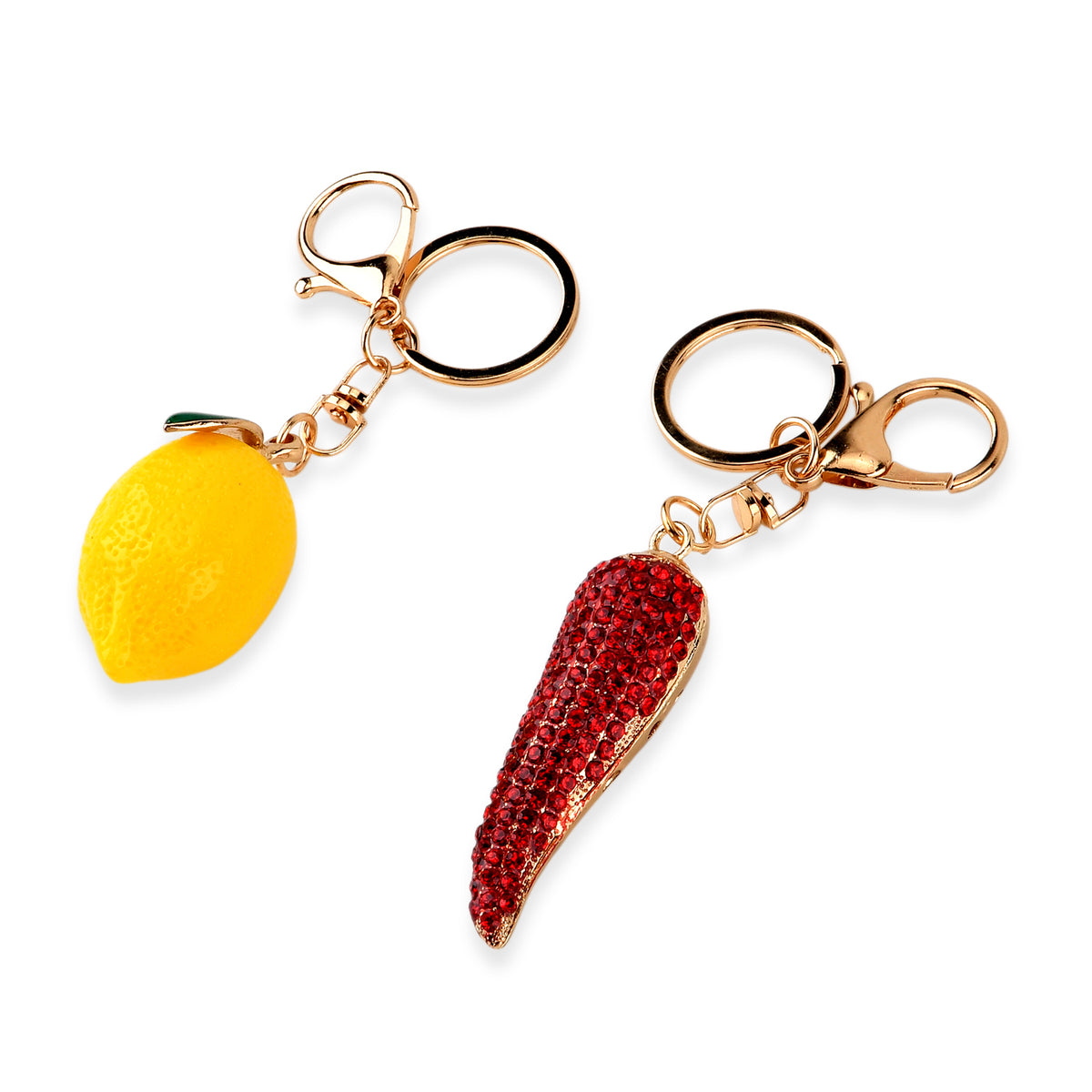 Set of 2  Rhinestone Keychain or Handbag Charm - Chili and Lemon - Yellow Red V32515868 3