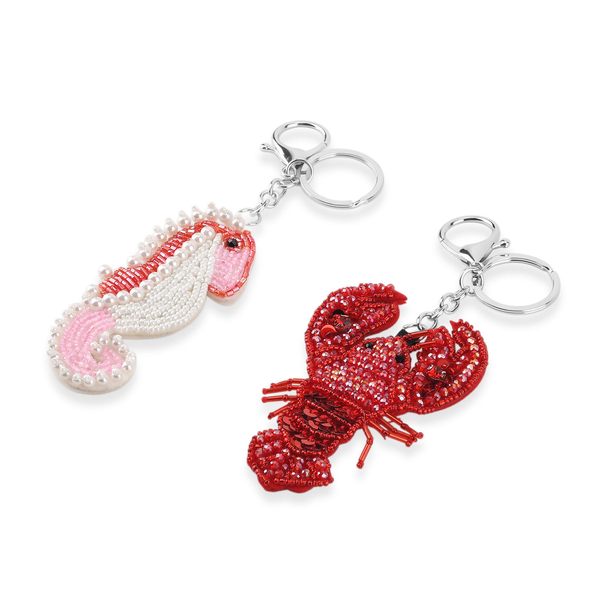 Set of 2 Beaded Seahorse and Lobster Charms Keychains (12cm) - Red &amp; White V32622188 2
