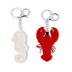 Set of 2 Beaded Seahorse and Lobster Charms Keychains (12cm) - Red & White_8526614_2