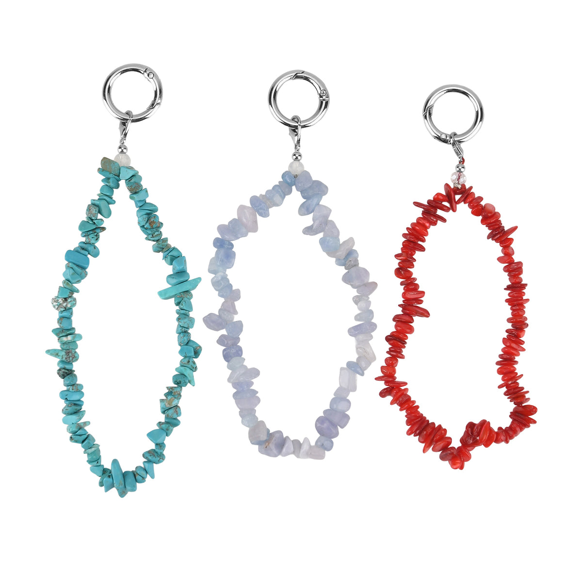 Set of 3 Natural Gemstone Key Chains - Howlite, Red Agate &amp; Grey Agate 350.00 Ct V32622518 0