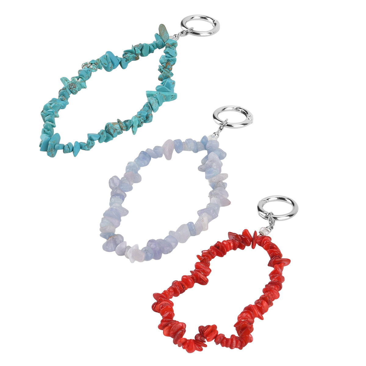 Set of 3 Natural Gemstone Key Chains - Howlite, Red Agate &amp; Grey Agate 350.00 Ct V32622518 3