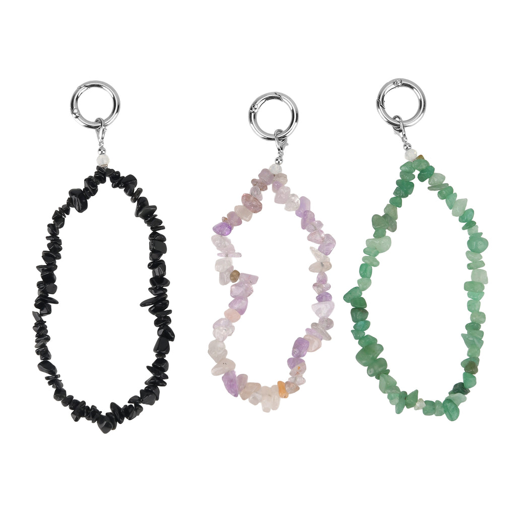 Set of 3 Natural Gemstone Key Chains - Amethyst, Green Aventurine & Black Onyx 350.00 Ct_8526619